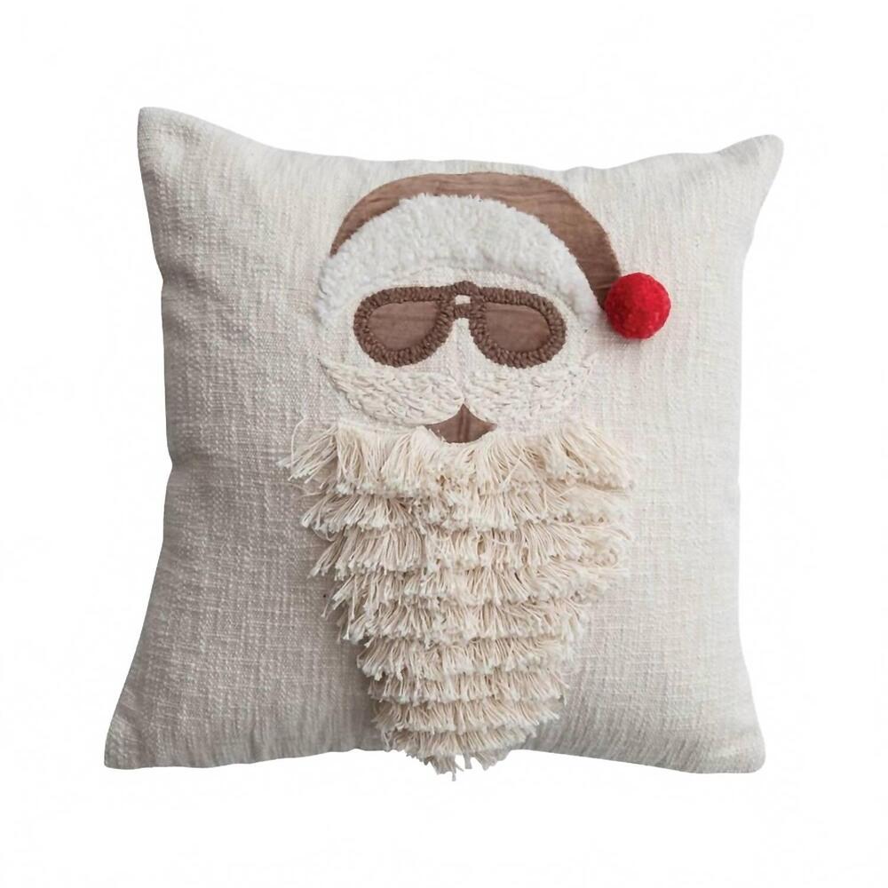 NEW CREATIVE CO-OP square pillow with embroided image in beige